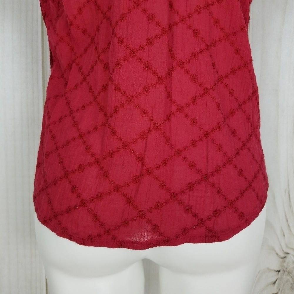 Y2K Roxy Red Eyelet Embroidery Cotton Blouse Size Large Juniors - Picture 9 of 10